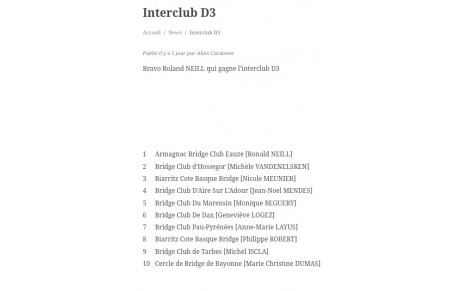 Reésultats finale ligue d'interclubs D3